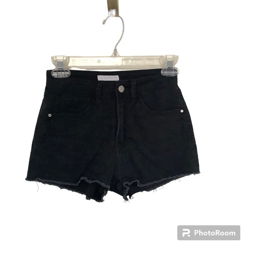 Tinseltown womens Mid rise solid black Cut Off  shorts size 0 stretch Raw Hem
